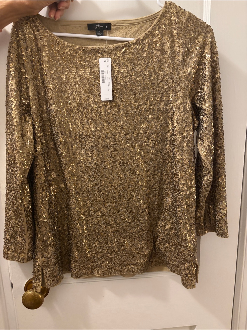 J. Crew Gold Sequin Long-Sleeve Scoop Neck Top